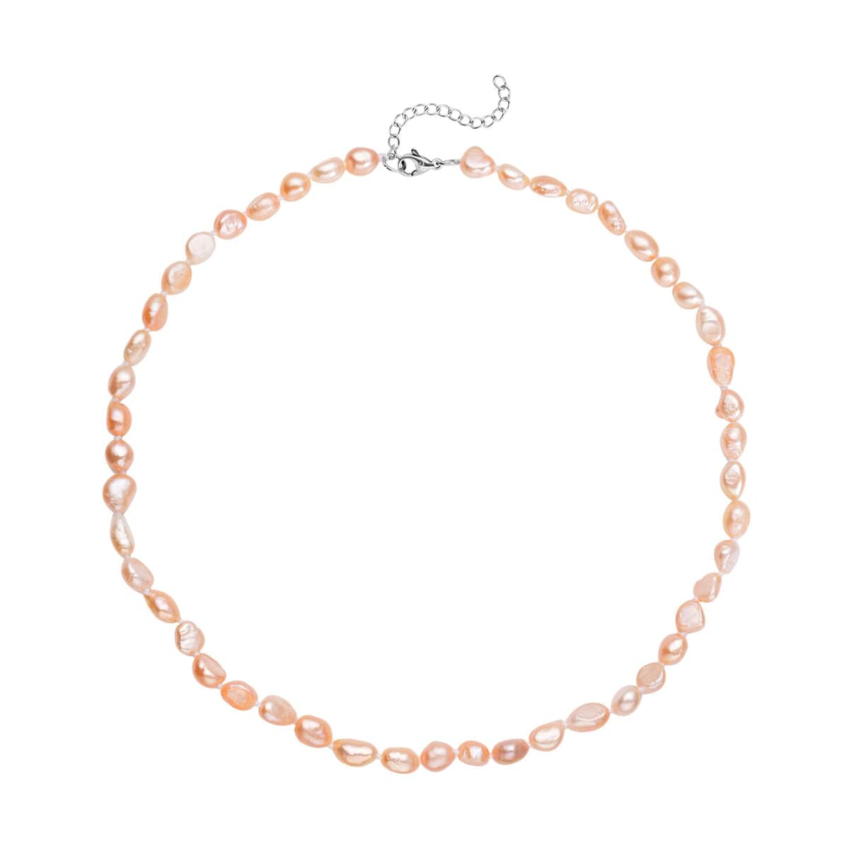 Double Shine Peach Freshwater Pearl 6-8mm Necklace (18 Inches) in Stainless Steel , Tarnish-Free, Waterproof, Sweat Proof Jewelry image number 0