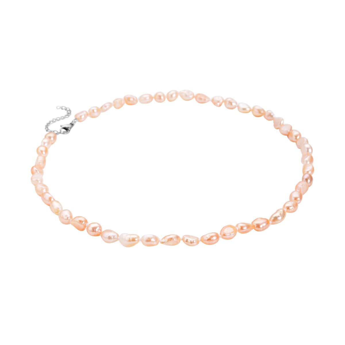 Double Shine Peach Freshwater Pearl 6-8mm Necklace (18 Inches) in Stainless Steel , Tarnish-Free, Waterproof, Sweat Proof Jewelry image number 2