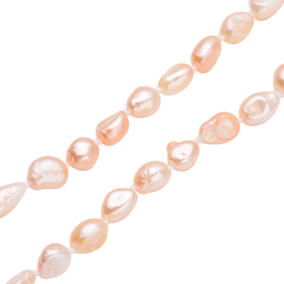 Double Shine Peach Freshwater Pearl 6-8mm Necklace (18 Inches) in Stainless Steel , Tarnish-Free, Waterproof, Sweat Proof Jewelry image number 3