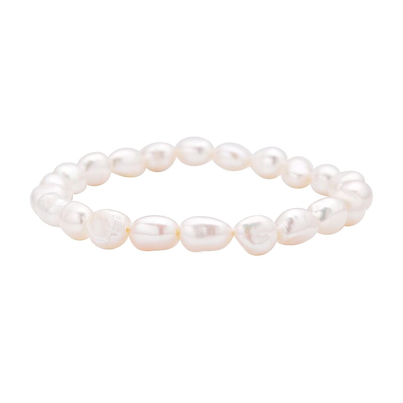 Double Shine White Freshwater Pearl Stretch Bracelet