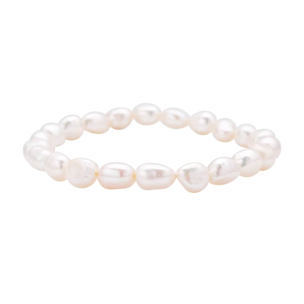 Double Shine White Freshwater Pearl Stretch Bracelet image number 0