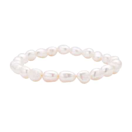 Double Shine White Freshwater Pearl Stretch Bracelet image number 0