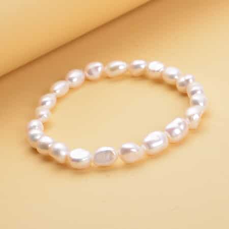 Double Shine White Freshwater Pearl Stretch Bracelet image number 1