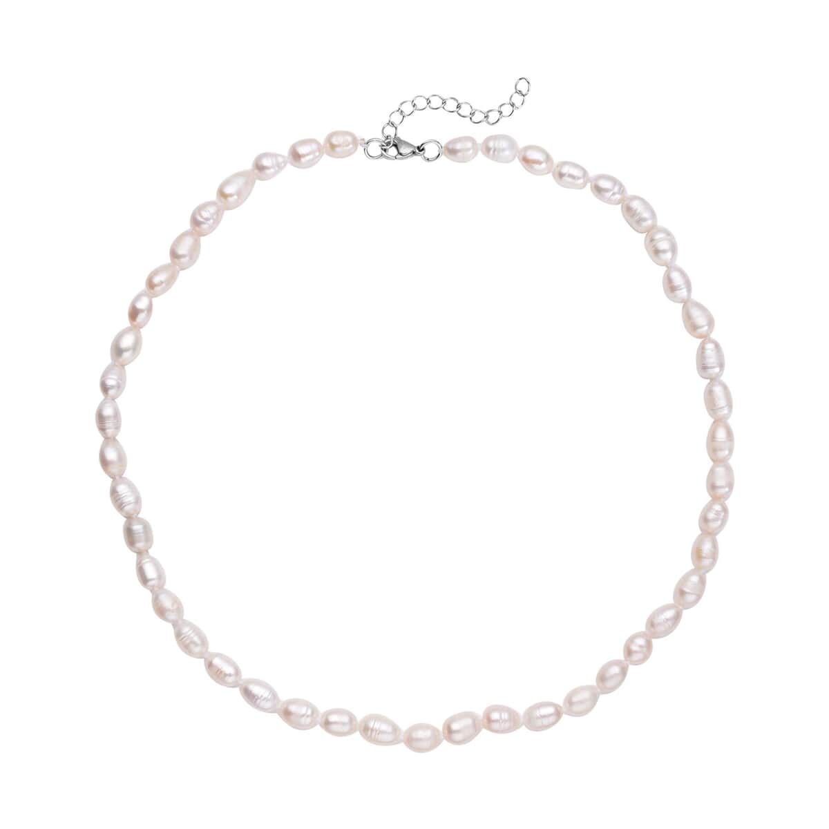 White Freshwater Pearl 6-8mm Necklace 18 Inches in Stainless Steel image number 0