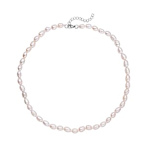 White Freshwater Pearl 6-8mm Necklace (18 Inches) in Stainless Steel 139.50 ctw , Tarnish-Free, Waterproof, Sweat Proof Jewelry