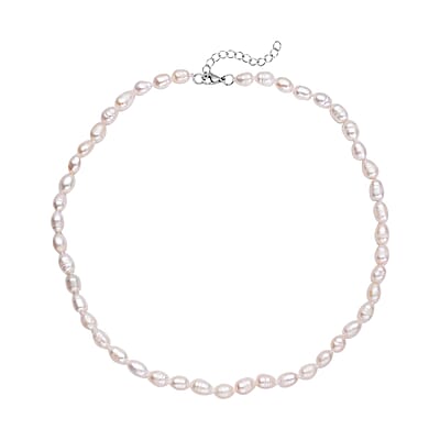 White Freshwater Pearl 6-8mm Necklace (18 Inches) in Stainless Steel 139.50 ctw , Tarnish-Free, Waterproof, Sweat Proof Jewelry
