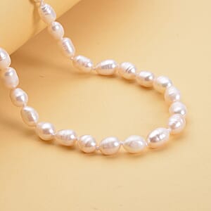 White Freshwater Pearl 6-8mm Necklace (18 Inches) in Stainless Steel 139.50 ctw , Tarnish-Free, Waterproof, Sweat Proof Jewelry