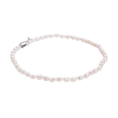 White Freshwater Pearl 6-8mm Necklace (18 Inches) in Stainless Steel 139.50 ctw , Tarnish-Free, Waterproof, Sweat Proof Jewelry