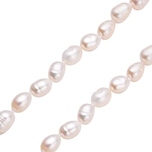 White Freshwater Pearl 6-8mm Necklace (18 Inches) in Stainless Steel 139.50 ctw , Tarnish-Free, Waterproof, Sweat Proof Jewelry