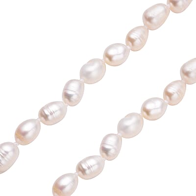 White Freshwater Pearl 6-8mm Necklace (18 Inches) in Stainless Steel 139.50 ctw , Tarnish-Free, Waterproof, Sweat Proof Jewelry