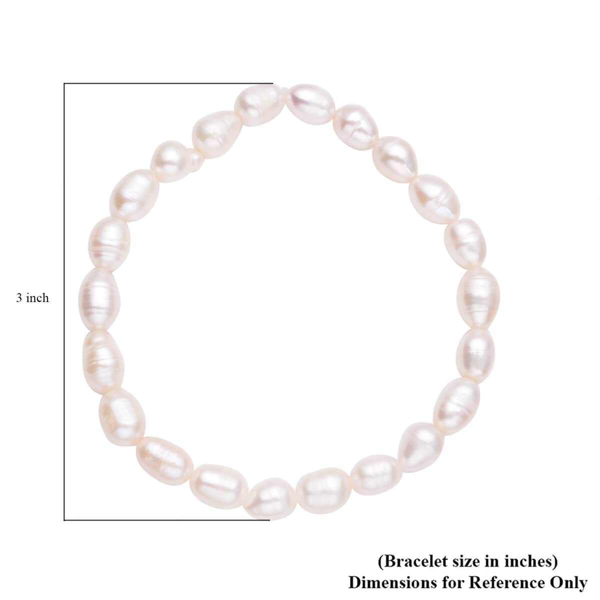 White Freshwater Pearl Stretch Bracelet image number 2