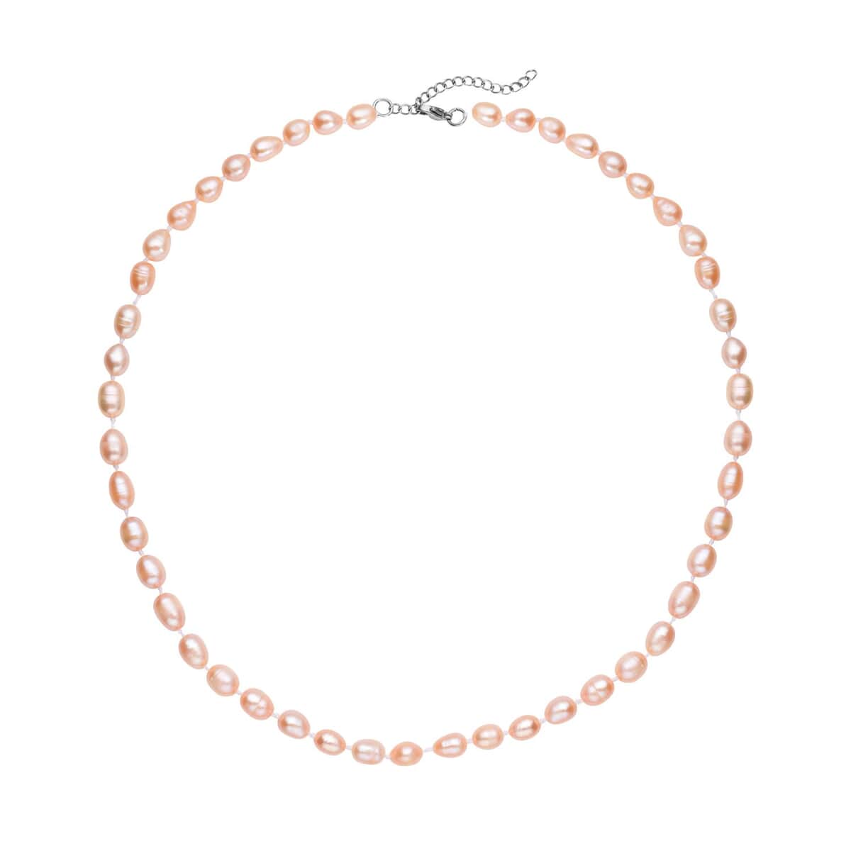 Peach Freshwater Pearl 6-8mm Necklace (18 Inches) in Stainless Steel 139.50 ctw , Tarnish-Free, Waterproof, Sweat Proof Jewelry image number 0