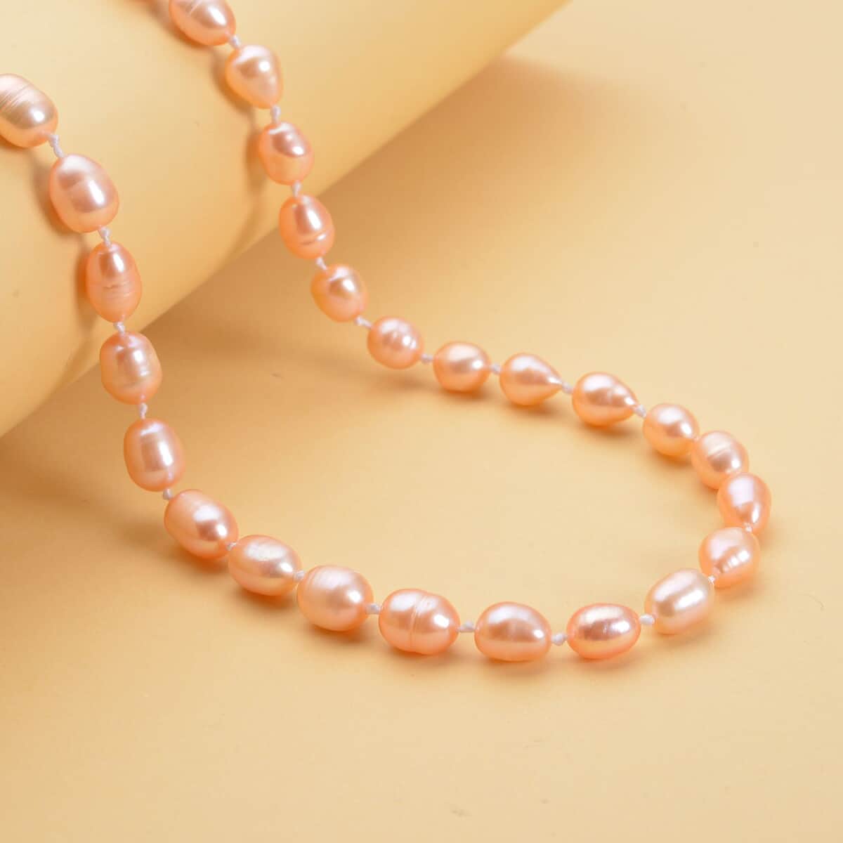 Peach Freshwater Pearl 6-8mm Necklace (18 Inches) in Stainless Steel 139.50 ctw , Tarnish-Free, Waterproof, Sweat Proof Jewelry image number 1