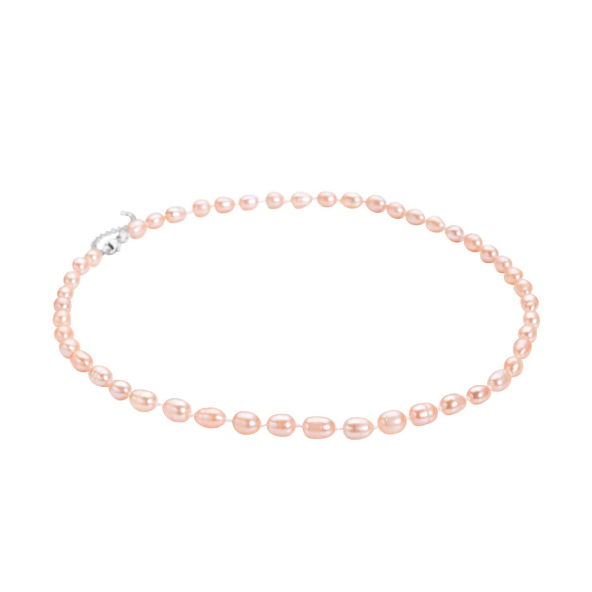 Peach Freshwater Pearl 6-8mm Necklace (18 Inches) in Stainless Steel 139.50 ctw , Tarnish-Free, Waterproof, Sweat Proof Jewelry image number 2