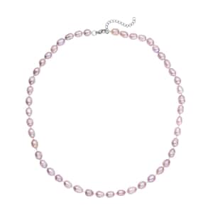 Purple Freshwater Pearl 6-8mm Necklace (18 Inches) in Stainless Steel , Tarnish-Free, Waterproof, Sweat Proof Jewelry