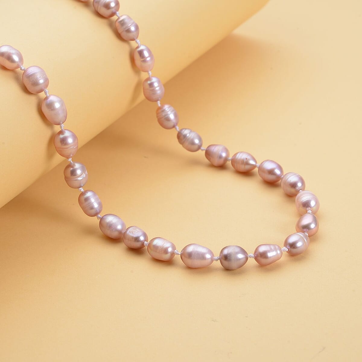 Purple Freshwater Pearl 6-8mm Necklace (18 Inches) in Stainless Steel , Tarnish-Free, Waterproof, Sweat Proof Jewelry image number 1