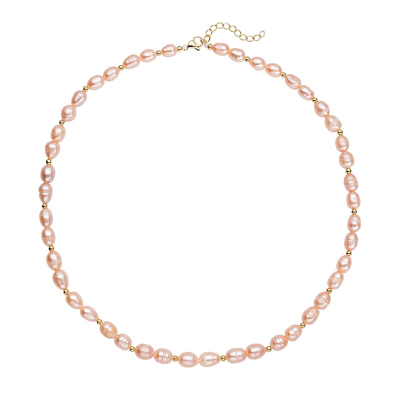 Peach Freshwater Pearl 6-8mm Necklace 18-20 Inches in Goldtone