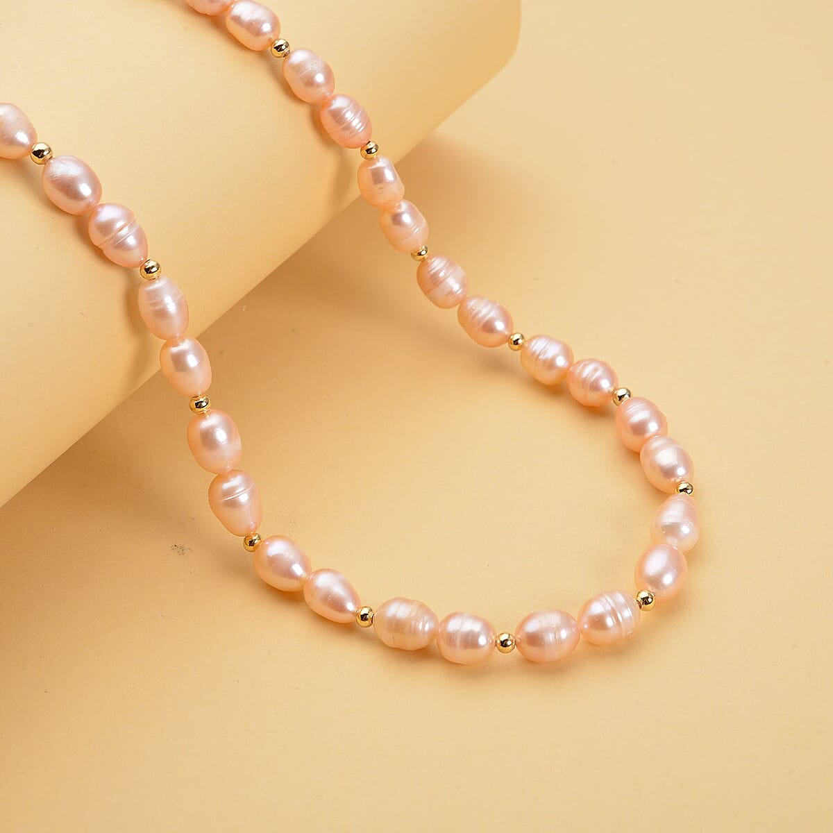 Peach Freshwater Pearl 6-8mm Necklace (18-20 Inches) in Goldtone image number 1