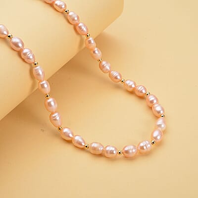 Peach Freshwater Pearl 6-8mm Necklace 18-20 Inches in Goldtone