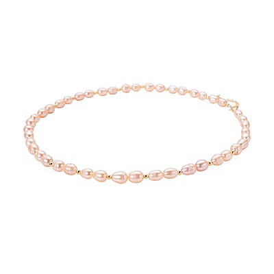 Peach Freshwater Pearl 6-8mm Necklace 18-20 Inches in Goldtone