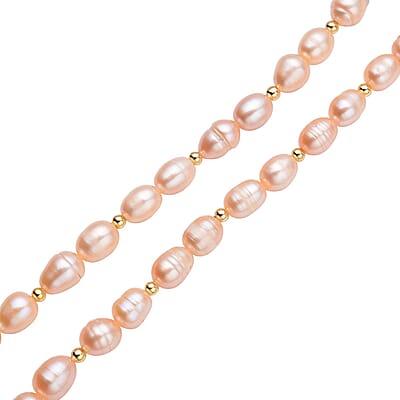 Peach Freshwater Pearl 6-8mm Necklace 18-20 Inches in Goldtone