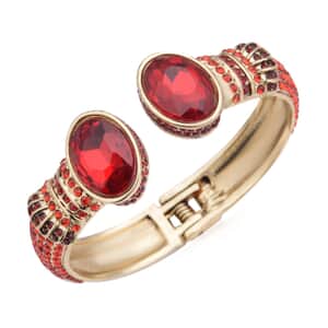 Simulated Ruby and Red Austrian Crystal Openable Bangle Bracelet in Goldtone (7.0 in)