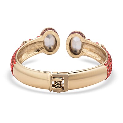 Simulated Ruby and Red Austrian Crystal Openable Bangle Bracelet in Goldtone (7.0 in)