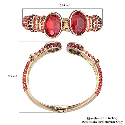 Simulated Ruby and Red Austrian Crystal Openable Bangle Bracelet in Goldtone (7.0 in)