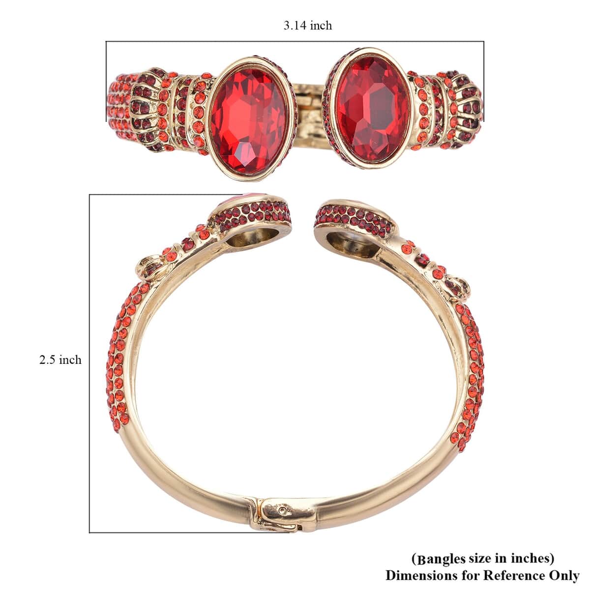 Simulated Ruby and Red Austrian Crystal Openable Bangle Bracelet in Goldtone (7.0 in) image number 6