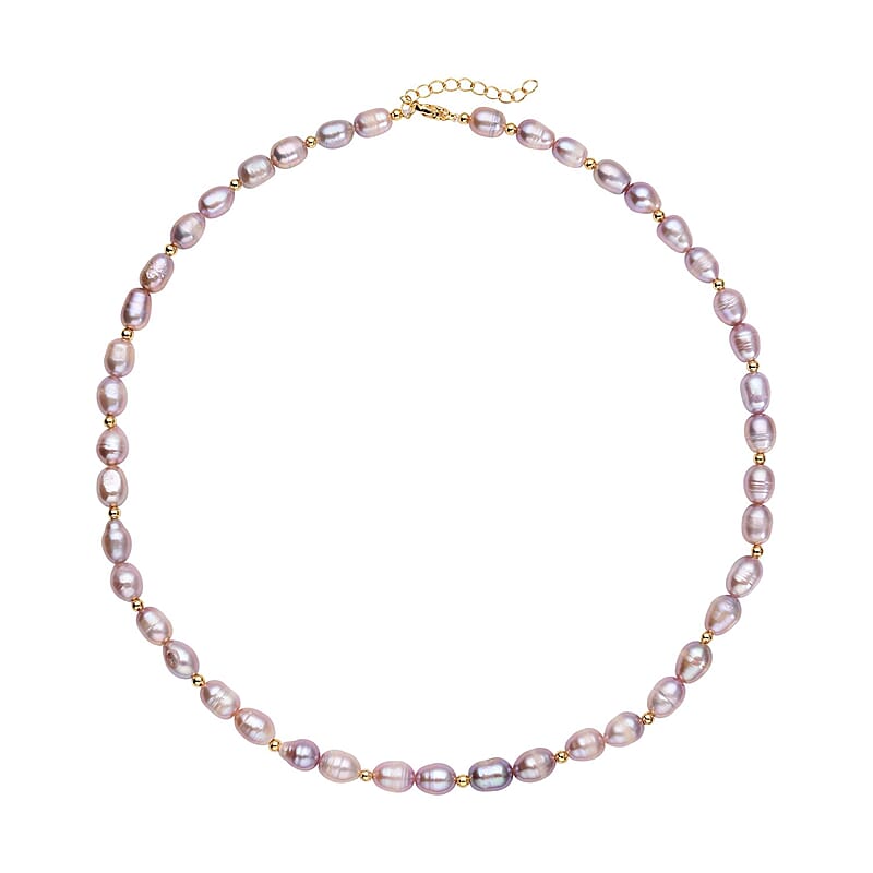 Purple Freshwater Pearl 6-8mm Necklace 18-20 Inches in Goldtone