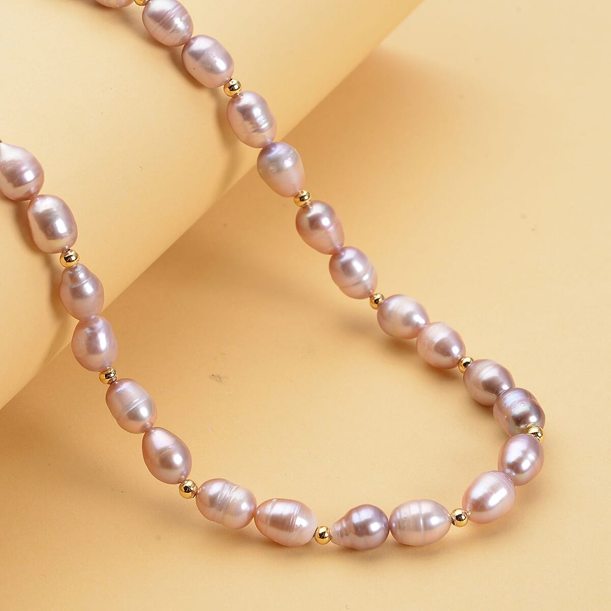 Purple Freshwater Pearl 6-8mm Necklace 18-20 Inches in Goldtone image number 1
