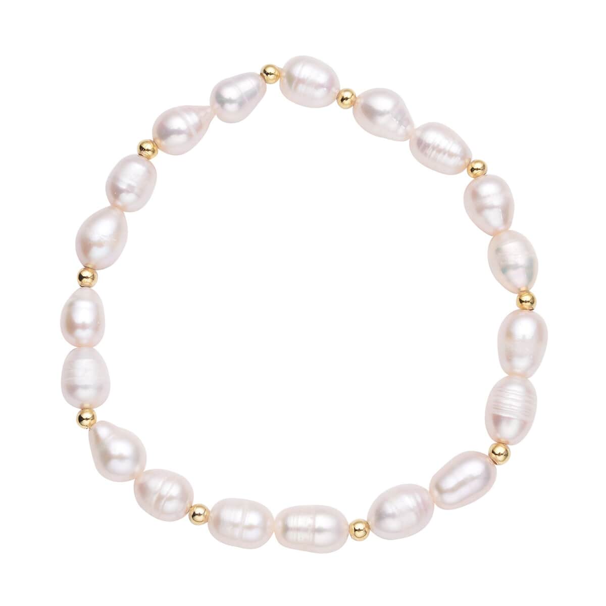 White Freshwater Pearl Stretch Bracelet in Goldtone image number 0