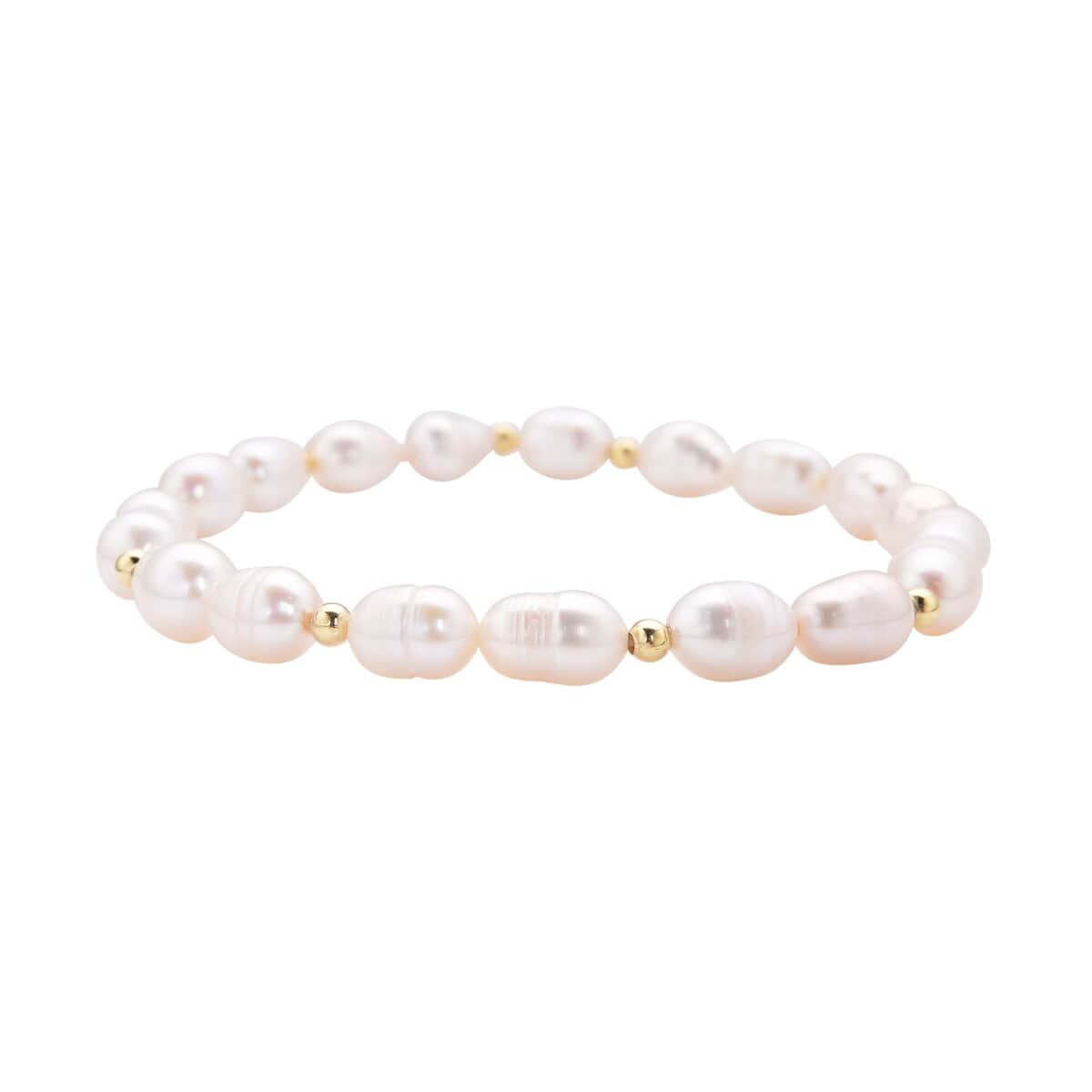 White Freshwater Pearl Stretch Bracelet in Goldtone image number 2