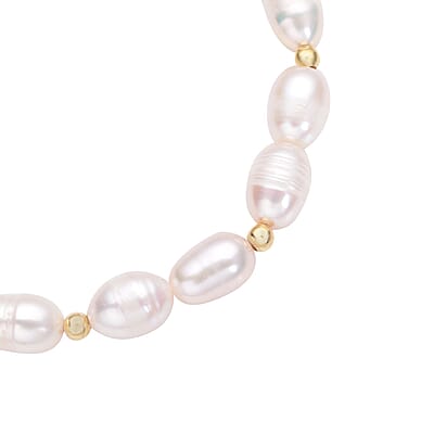 White Freshwater Pearl Stretch Bracelet in Goldtone