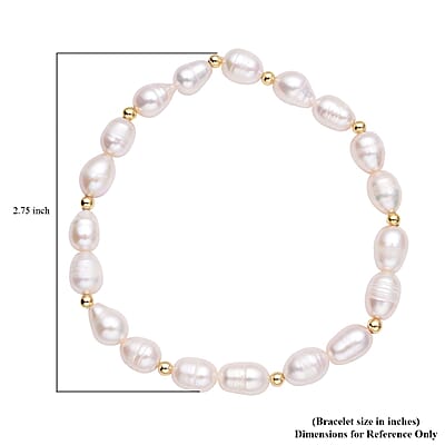 White Freshwater Pearl Stretch Bracelet in Goldtone