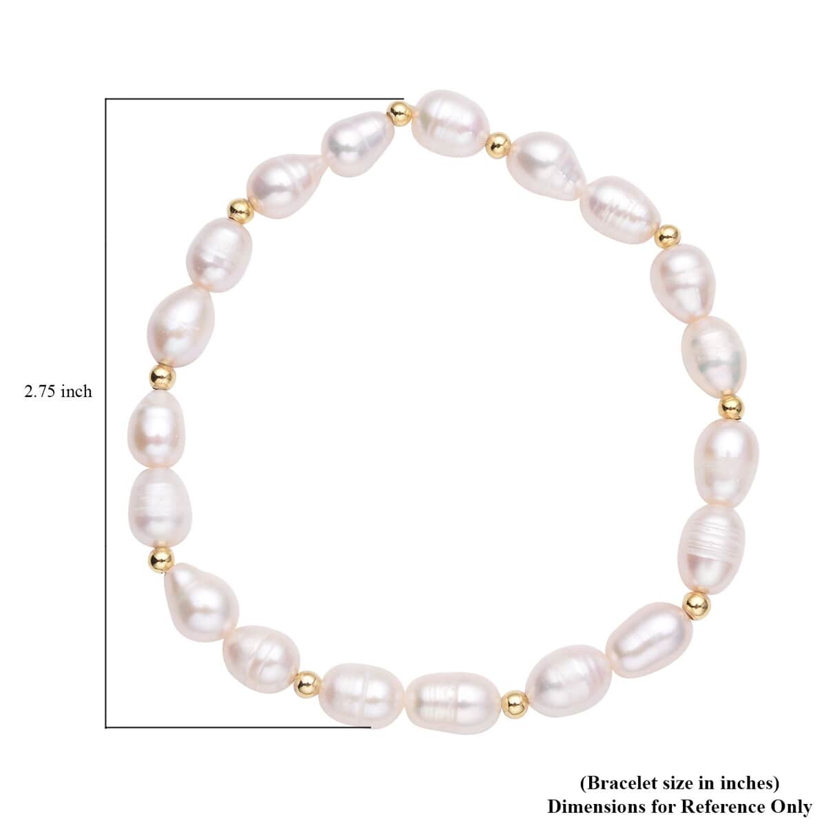 White Freshwater Pearl Stretch Bracelet in Goldtone image number 4