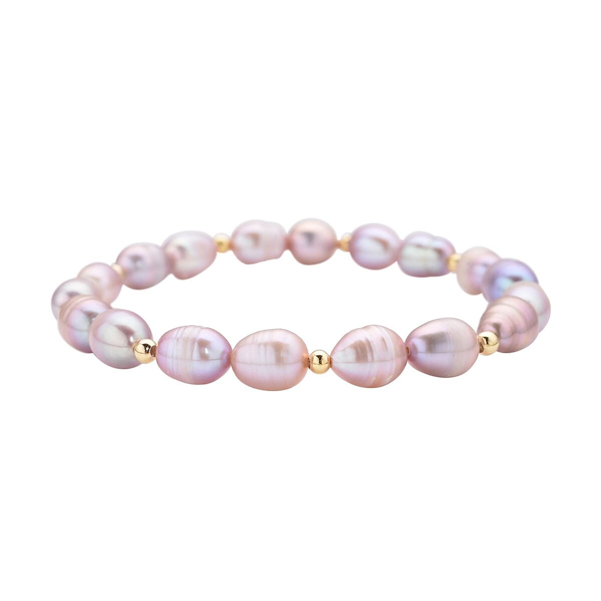 Purple Freshwater Pearl Stretch Bracelet in Goldtone image number 2