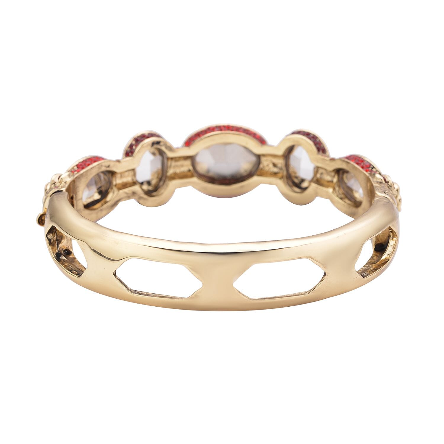 Simulated Ruby and Red Shaded Austrian Crystal Bangle Bracelet in Goldtone (7.0 in)