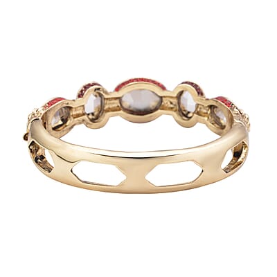 Simulated Ruby and Red Shaded Austrian Crystal Bangle Bracelet in Goldtone (7.0 in)