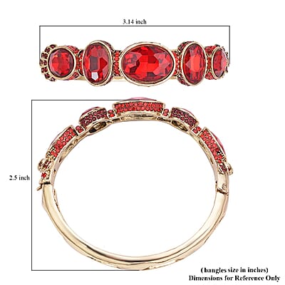 Simulated Ruby and Red Shaded Austrian Crystal Bangle Bracelet in Goldtone (7.0 in)
