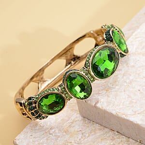 Simulated Emerald and Green Shaded Austrian Crystal Bangle Bracelet in Goldtone (7.0 in)