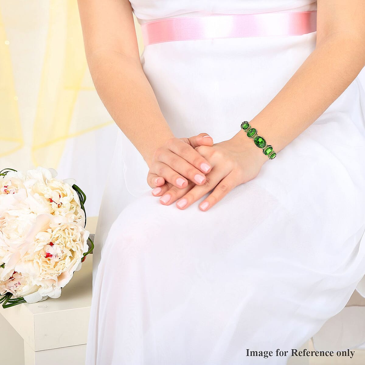 Simulated Emerald and Green Shaded Austrian Crystal Bangle Bracelet in Goldtone (7.0 in) image number 2