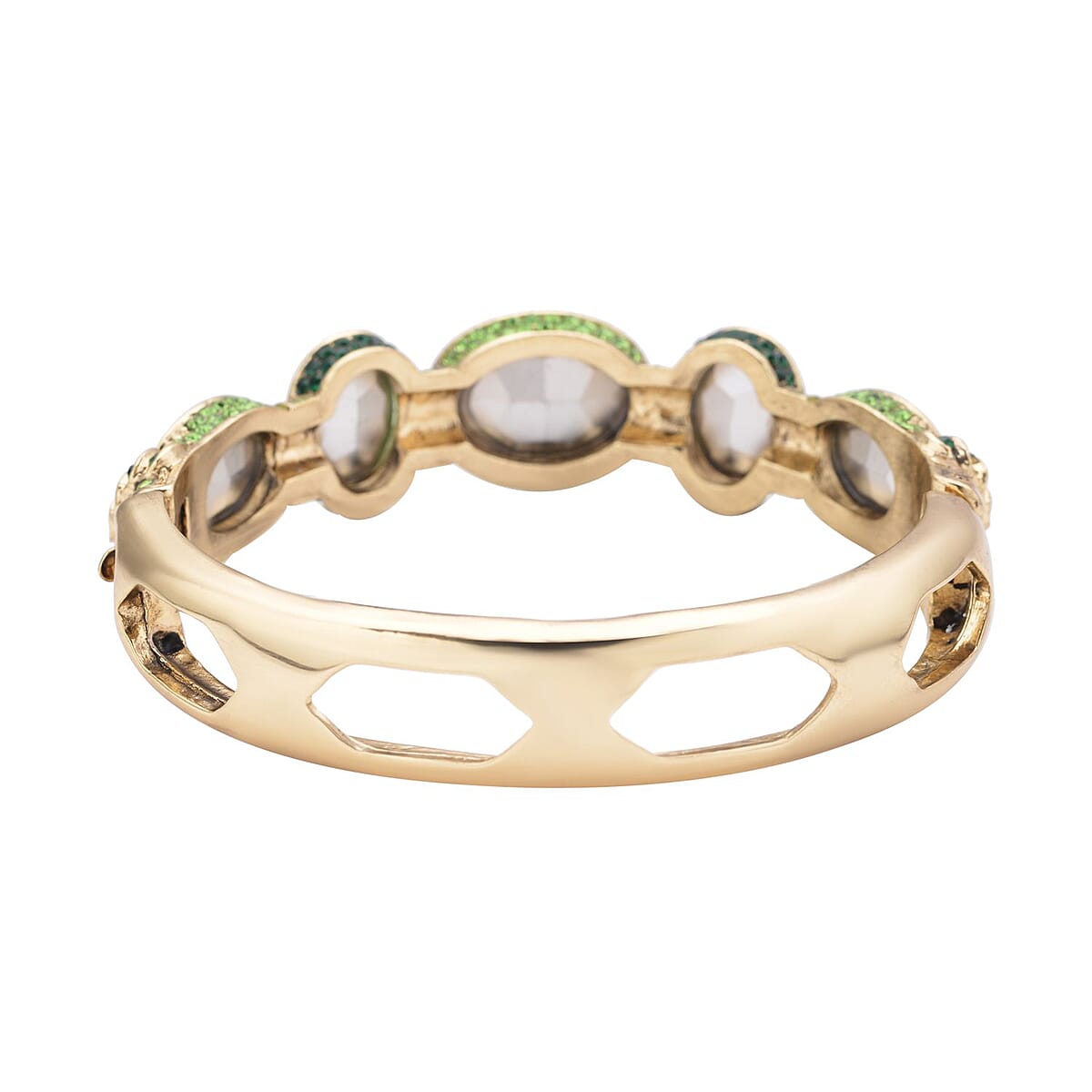 Simulated Emerald and Green Shaded Austrian Crystal Bangle Bracelet in Goldtone (7.0 in) image number 5