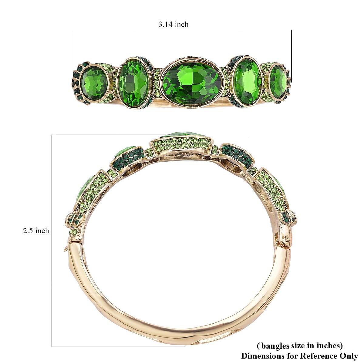 Simulated Emerald and Green Shaded Austrian Crystal Bangle Bracelet in Goldtone (7.0 in) image number 6