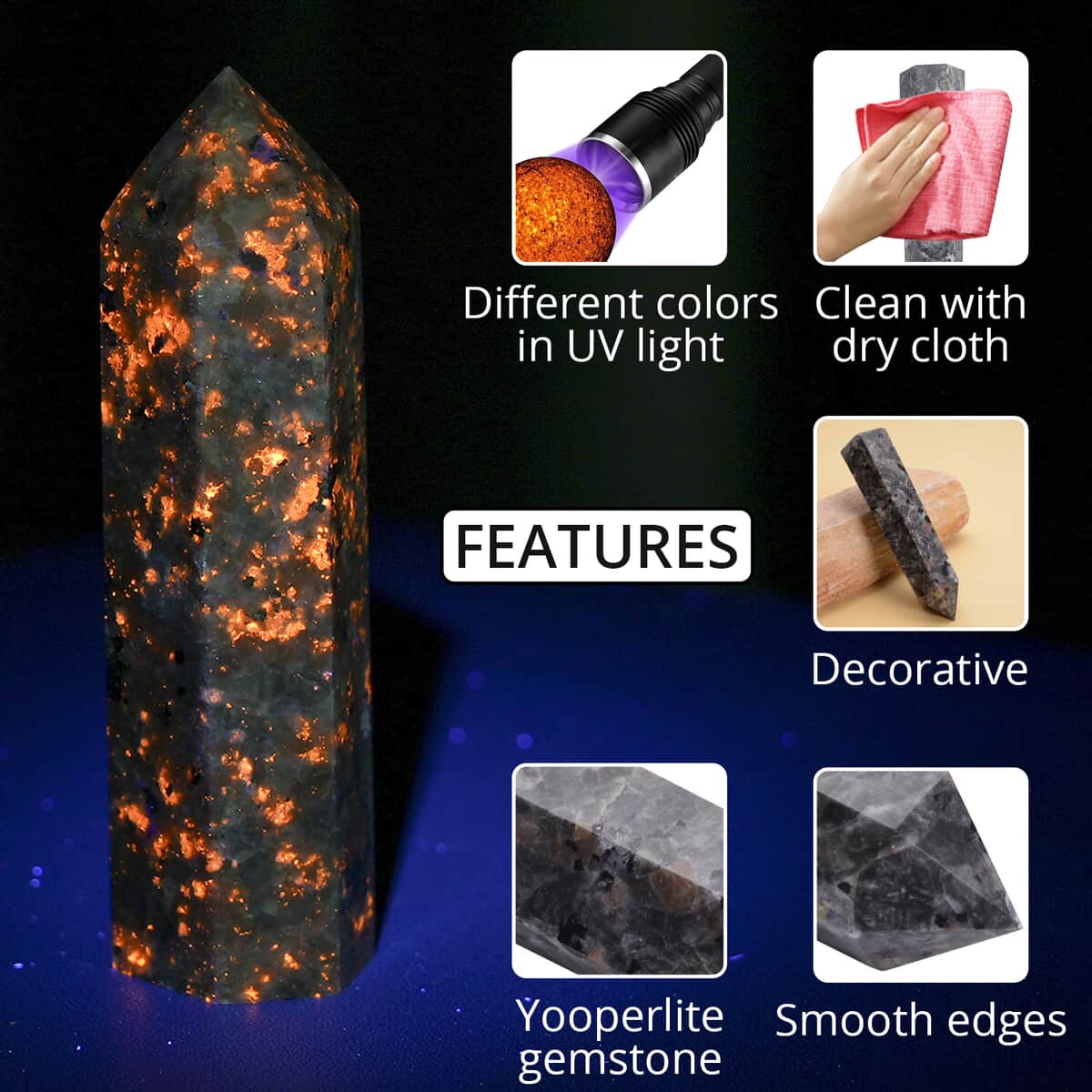 Yooperlite Decorative Crystal 9-10cm (Approx 110-130 g) with Free UV Torch image number 2