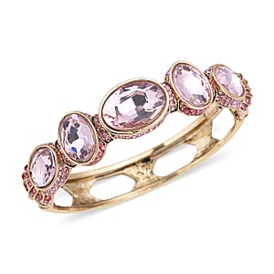 Simulated Pink Sapphire and Pink Shaded Austrian Crystal Bangle Bracelet in Goldtone (7.0 in)