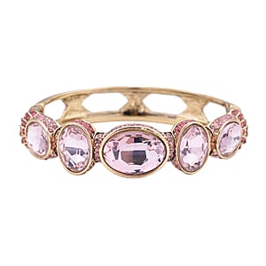 Simulated Pink Sapphire and Pink Shaded Austrian Crystal Bangle Bracelet in Goldtone (7.0 in)