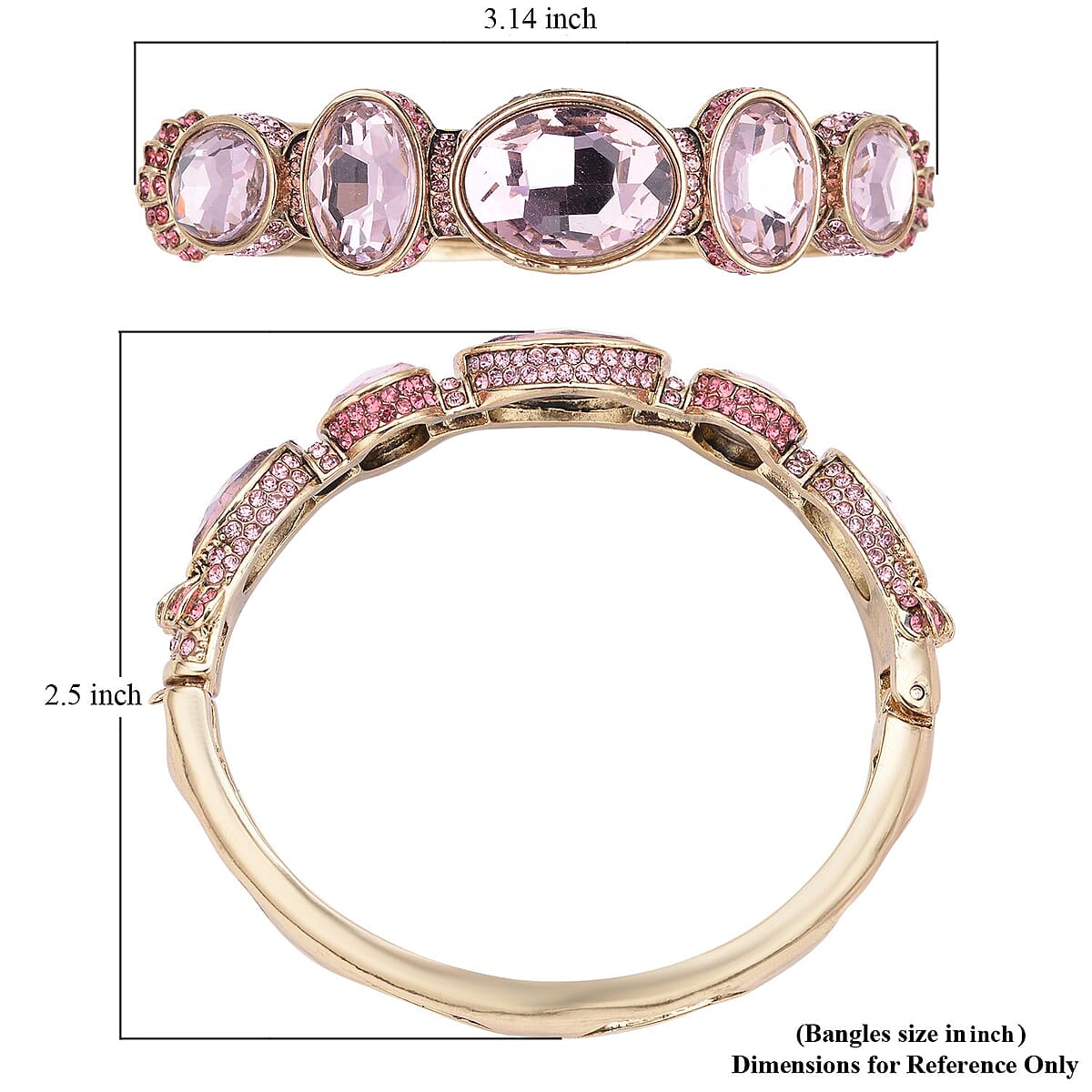 Simulated Pink Sapphire and Pink Shaded Austrian Crystal Bangle Bracelet in Goldtone (7.0 in) image number 6