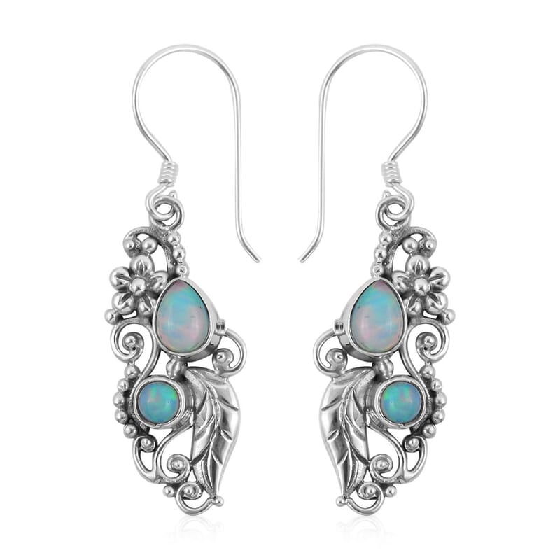 Bali Legacy Premium Ethiopian Welo Opal Earrings in Sterling Silver 10 Grams 1.15 ctw
