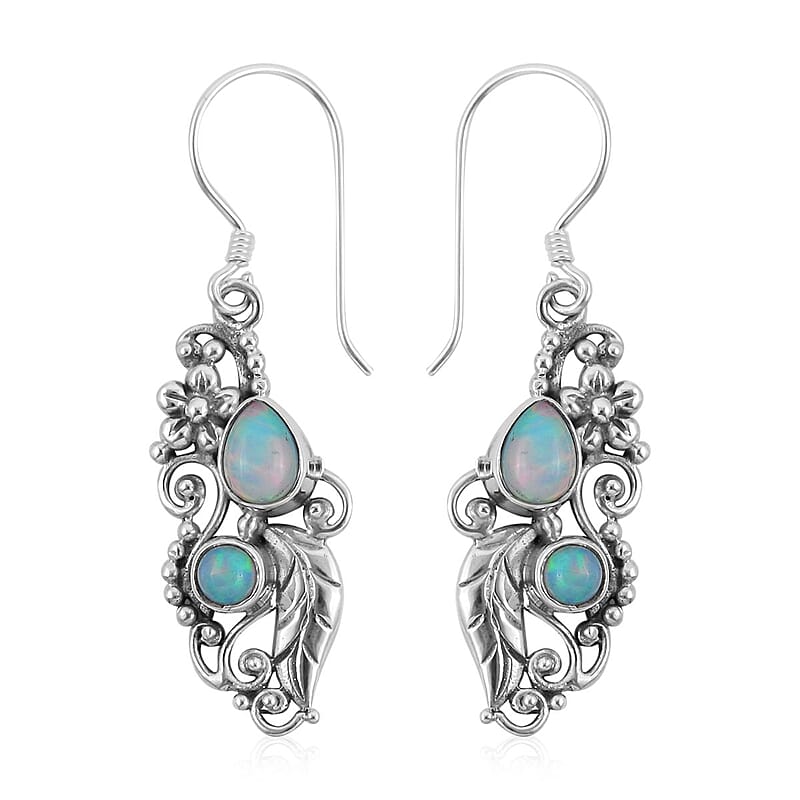 Bali Legacy Premium Ethiopian Welo Opal Earrings in Sterling Silver 10 Grams 1.15 ctw